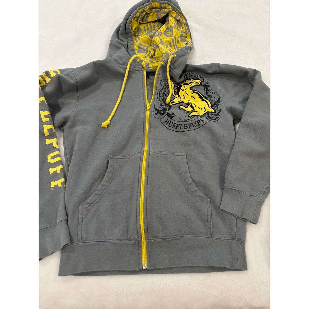 Harry Potter Hufflepuff Universal Studios Full Zip Hoodie Gray Yellow Small